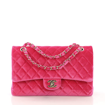 Chanel Classic Double Flap Bag Quilted Velvet Medium Pink