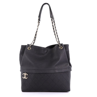 Chanel Zip and Carry Shopping Tote Quilted Caviar Large Black