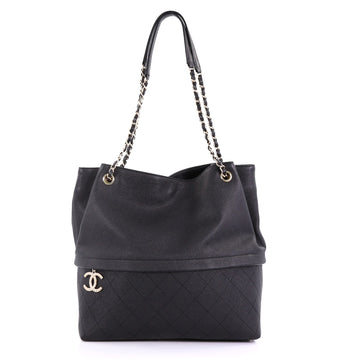 Chanel Zip and Carry Shopping Tote Quilted Caviar Large Black