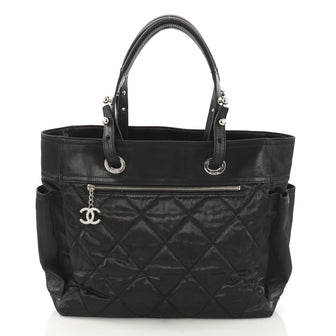 Chanel Biarritz Pocket Tote Quilted Coated Canvas Large Black