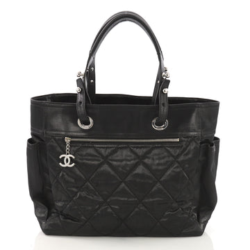 Chanel Biarritz Pocket Tote Quilted Coated Canvas Large Black