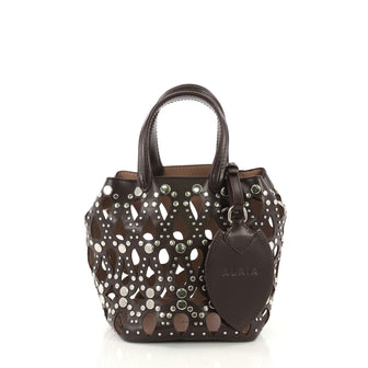 Alaia Model: Studded Bucket Bag Laser Cut Leather Mini Brown 40158/1
