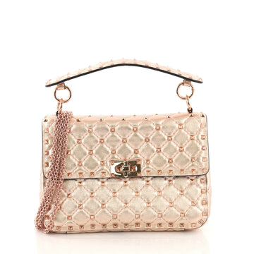 Valentino Rockstud Spike Flap Bag Quilted Leather Medium Pink