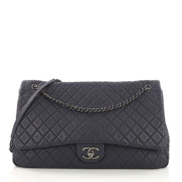 Chanel Airlines CC Flap Bag Quilted Calfskin XXL Blue