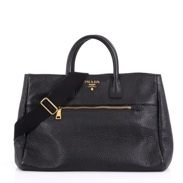 Prada Front Pocket Convertible Tote Vitello Daino Medium Black 40197/19