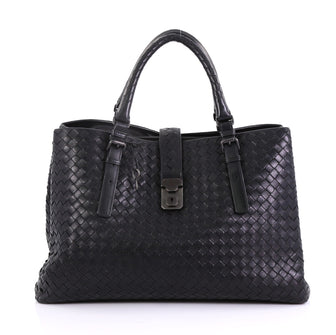 Bottega Veneta Roma Handbag Intrecciato Nappa Medium Black