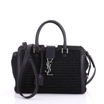 Saint Laurent Monogram Cabas Downtown Straw Baby Black 40197/50