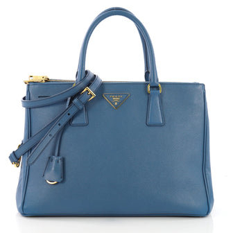 Prada Double Zip Lux Tote Saffiano Leather Medium Blue