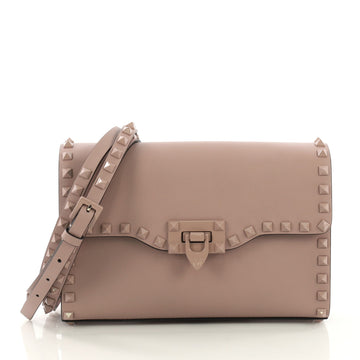 Valentino Rockstud Flip Lock Flap Bag Leather Medium Neutral  40217/1