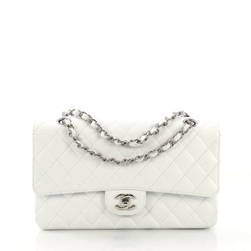 Chanel Vintage Classic Double Flap Bag Quilted Caviar Medium White