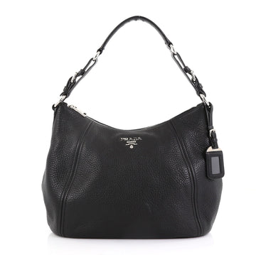 Prada Zip Top Hobo Vitello Daino Medium Black