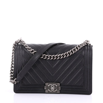 Boy Flap Bag Chevron Caviar New Medium