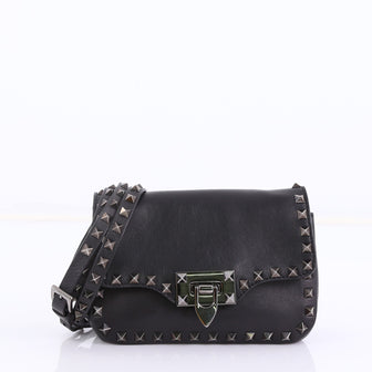 Valentino Rockstud Flip Lock Flap Bag Leather Mini Black