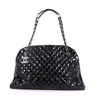 Chanel Just Mademoiselle Handbag Quilted Patent Maxi Black