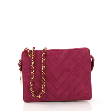 Vintage CC Charm Shoulder Bag Chevron Suede Small