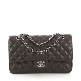 Chanel Vintage Classic Double Flap Bag Quilted Caviar Medium Brown