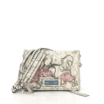 Prada Etiquette Flap Bag Printed Leather Small White 4030429
