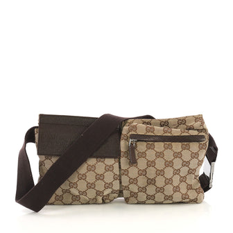 Gucci Vintage Double Belt Bag GG Canvas Neutral
