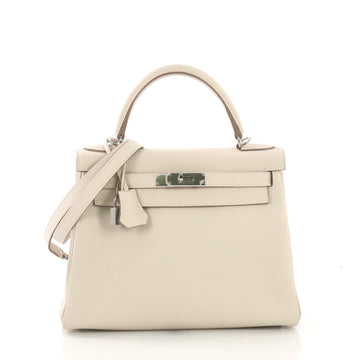 Kelly Handbag Craie Clemence with Palladium Hardware 28