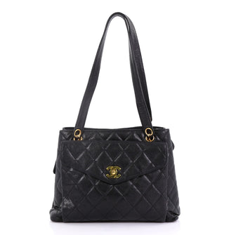 Chanel Vintage Front Pocket Shoulder Bag Quilted Caviar Medium