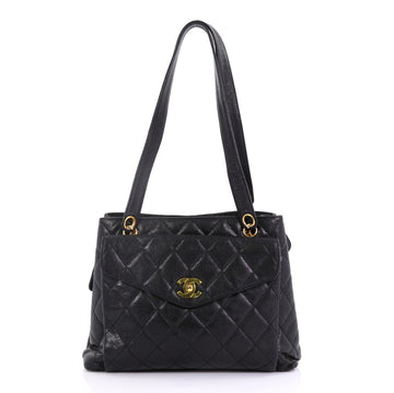 Chanel Vintage Front Pocket Shoulder Bag Quilted Caviar Medium