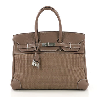 Birkin Handbag Etoupe Crinoline and Clemence with Palladium Hardware 35