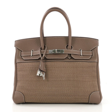 Birkin Handbag Etoupe Crinoline and Clemence with Palladium Hardware 35
