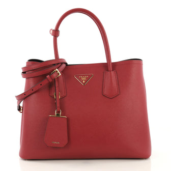 Prada Cuir Double Tote Saffiano Leather Small Red