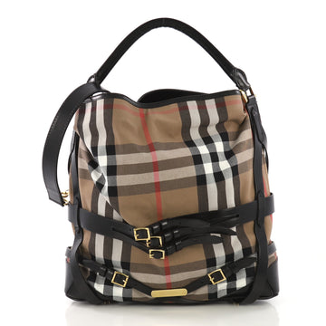 Burberry Bridle Gosford Hobo House Check Canvas Medium Brown