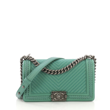 Chanel Braided Boy Flap Bag Chevron Lambskin Old Medium Green