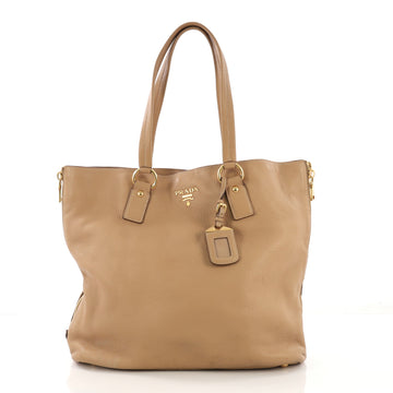 Prada Side Zip Shopper Tote Vitello Daino Large Neutral 403391