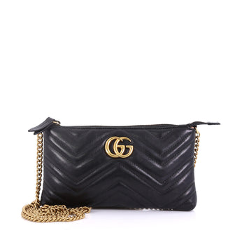 Gucci GG Marmont Chain Shoulder Bag Matelasse Leather Mini Black