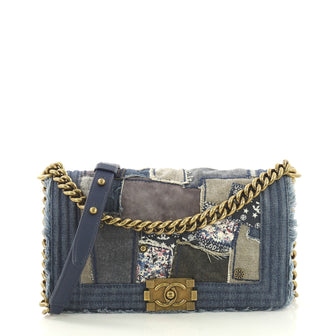 Chanel Boy Flap Bag Denim Patchwork Old Medium Blue