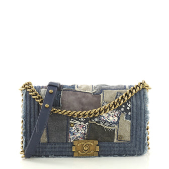 Chanel Boy Flap Bag Denim Patchwork Old Medium Blue
