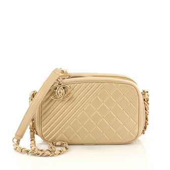 Chanel Coco Boy Camera Bag Quilted Leather Small Gold