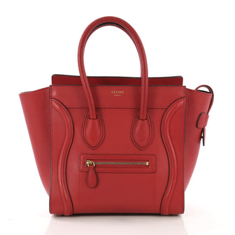 Celine Luggage Handbag Grainy Leather Micro Red