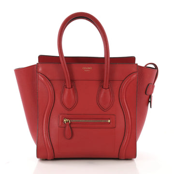 Celine Luggage Handbag Grainy Leather Micro Red