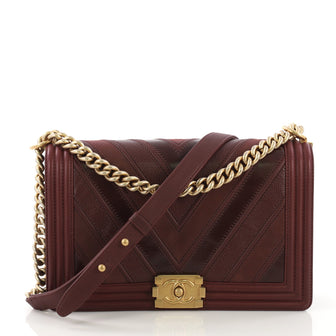 Chanel Boy Flap Bag Chevron Caviar and Calfskin New Medium Red