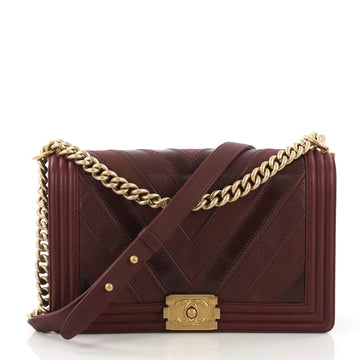 Chanel Boy Flap Bag Chevron Caviar and Calfskin New Medium Red