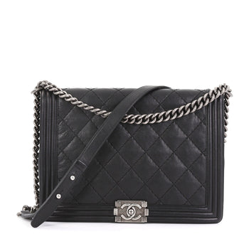 Chanel Stitch Boy Flap Bag Quilted Calfskin Large Black