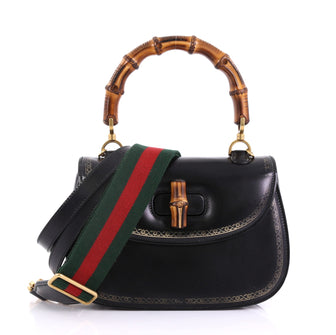Gucci Bamboo Web Top Handle Bag Printed Leather Small Black