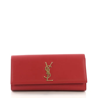 Saint Laurent Classic Monogram Clutch Leather Long Red