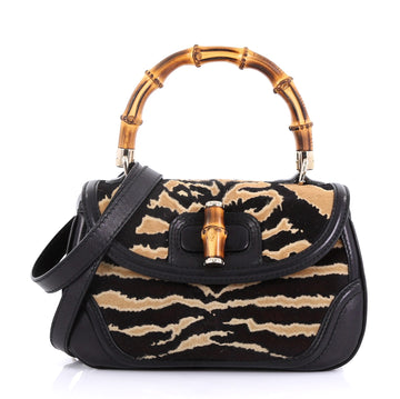 Gucci New Bamboo Convertible Top Handle Bag Printed Pony Hair