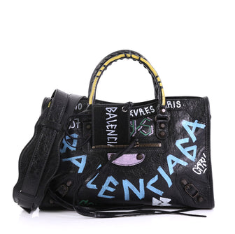 Balenciaga City Graffiti Classic Studs Handbag Leather Small Black