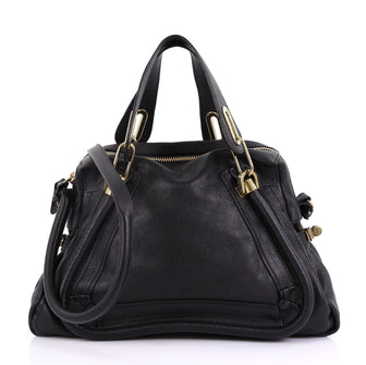 Chloe Paraty Top Handle Bag Leather Medium Black