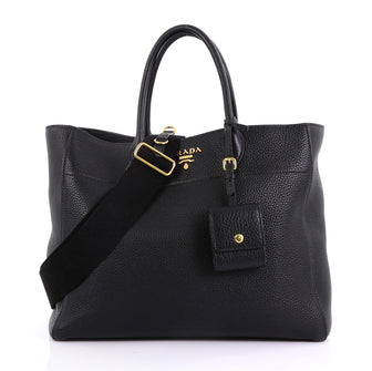 Prada Convertible Open Tote Vitello Daino Medium Black