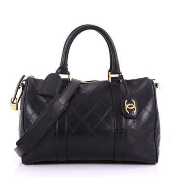 Chanel Vintage Diamond Stitch Boston Bag Quilted Lambskin Medium