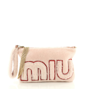 Miu Miu Logo Chain Clutch Shearling Pink