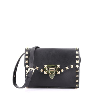 Valentino Rockstud Flip Lock Flap Bag Leather Mini Black