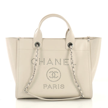 Chanel Deauville Chain Tote Studded Caviar Small White